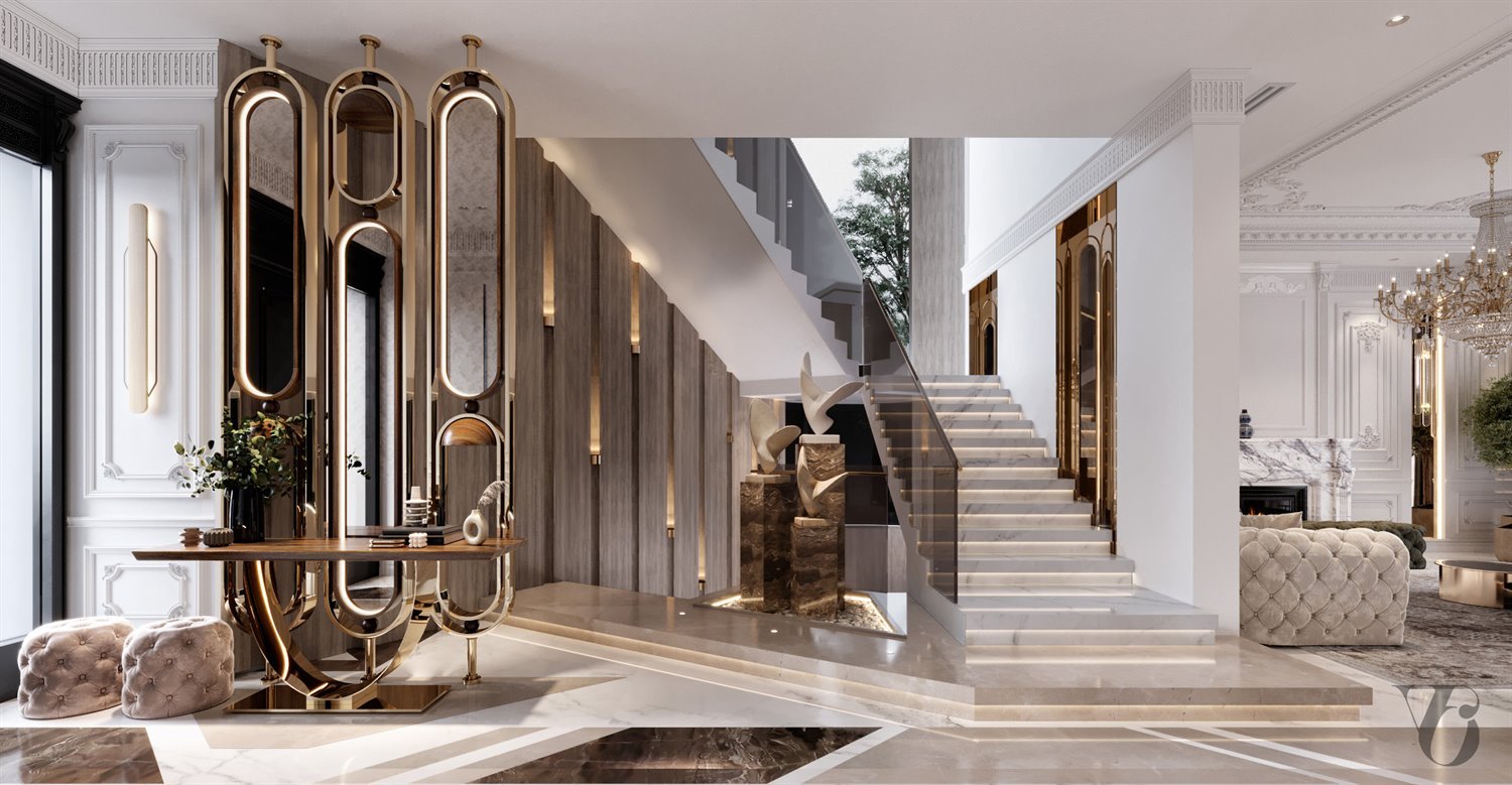 Luxury stair hall and interior execution detail